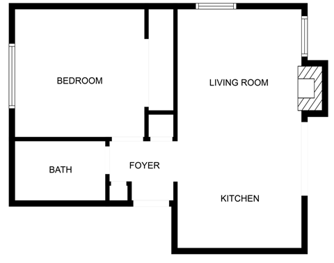Floor plan for 1 bed, 1 bath, 470 sqft